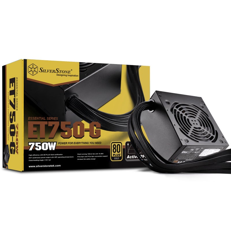 SilverStone Tek 750W 80 Plus Gold Fixed Cable Power Supply with Flat Black Cables and Quiet Fan Curve SST-ET750-G - Image 1